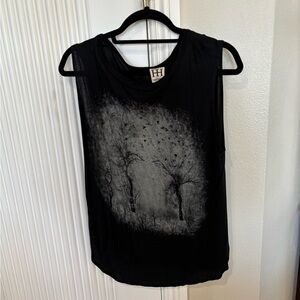 Black Tank Top with Gray Forest Design